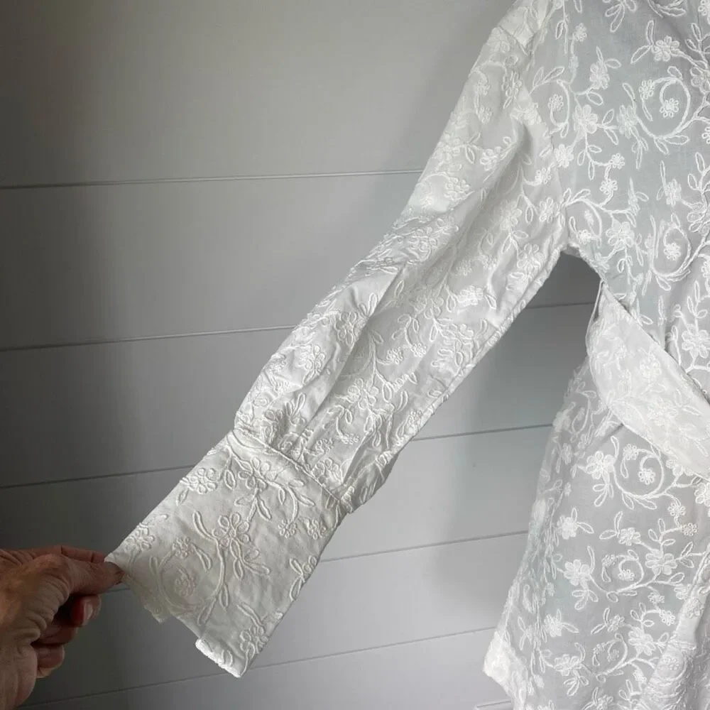 SUPER NATURAL BY SECRET MISSION SKIPE SHIRT EMBROIDERED WHITE DRESS SIZE S $425 - Picture 4 of 12